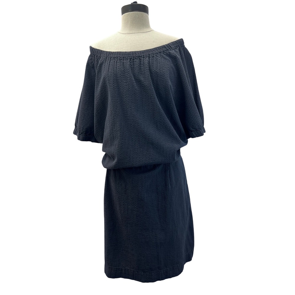 Makie Off Shoulder‎ Dress Womens M/L Navy Excellent Waffle Cotton Drop Waist